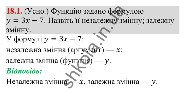 Завдання 18.1 Відповідь до завдання 18.1 (с. 168) з математики для 9 класу (Істер, 2026): Функція, область визначення і графік