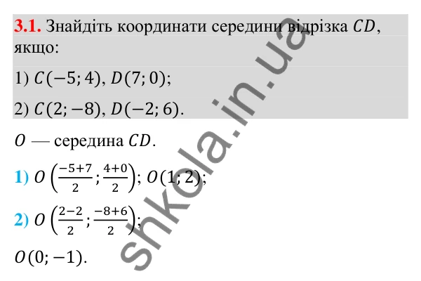 Відповідь до завдання 3.1 (с. 31) з математики для 9 класу (Істер, 2026): Координати середини відрізка