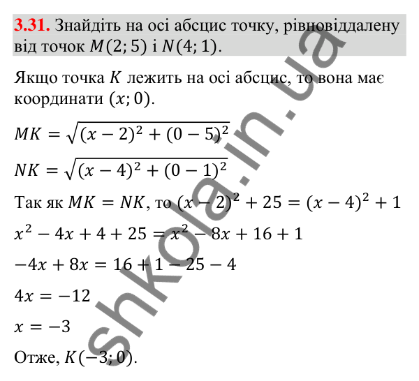 Завдання 3.31 Відповідь до завдання 3.31 (с. 33) з математики для 9 класу (Істер, 2026): Координати середини відрізка