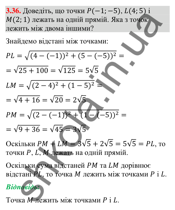 Завдання 3.36 Відповідь до завдання 3.36 (с. 33) з математики для 9 класу (Істер, 2026): Координати середини відрізка