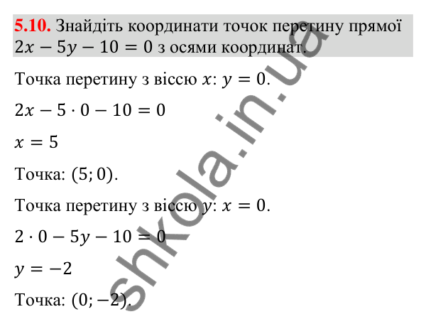 Відповідь до завдання 5.10 (с. 46) з математики для 9 класу (Істер, 2026): Рівняння прямої