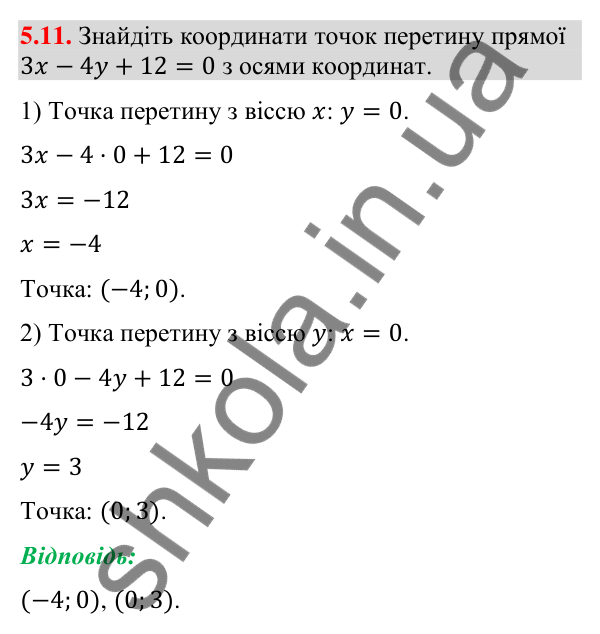 Відповідь до завдання 5.11 (с. 46) з математики для 9 класу (Істер, 2026): Рівняння прямої