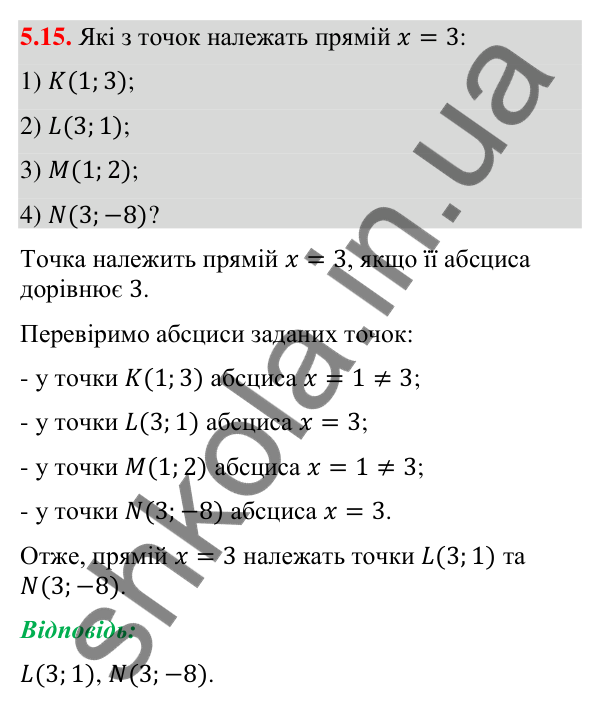 Завдання 5.15 Відповідь до завдання 5.15 (с. 46) з математики для 9 класу (Істер, 2026): Рівняння прямої