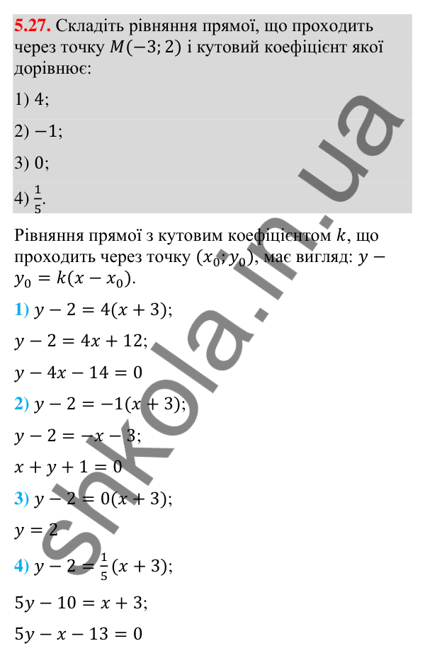 Завдання 5.27 Відповідь до завдання 5.27 (с. 47) з математики для 9 класу (Істер, 2026): Рівняння прямої