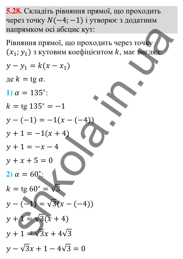 Завдання 5.28 Відповідь до завдання 5.28 (с. 47) з математики для 9 класу (Істер, 2026): Рівняння прямої