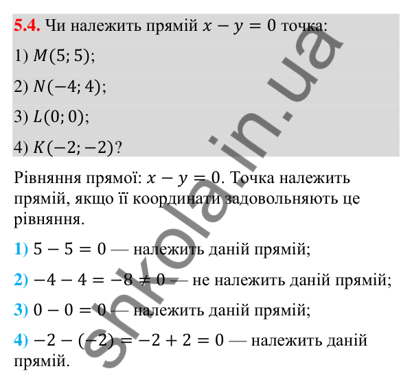 Відповідь до завдання 5.4 (с. 46) з математики для 9 класу (Істер, 2026): Рівняння прямої