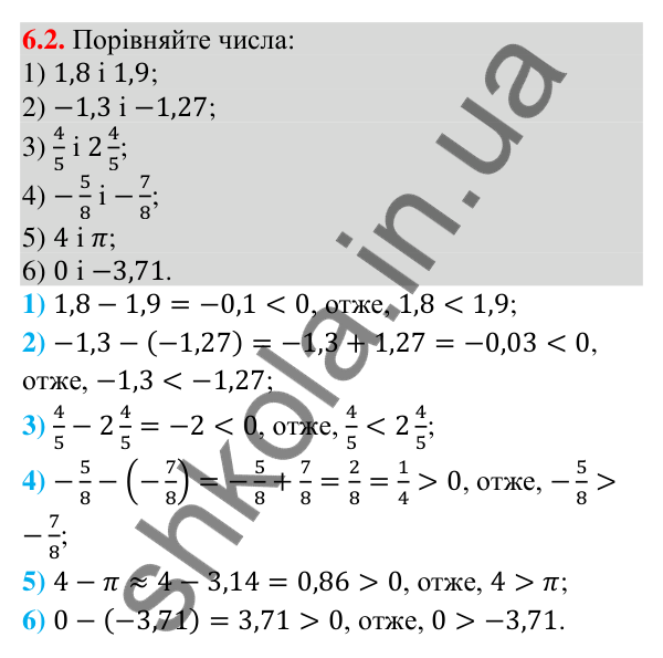Завдання 6.2 Відповідь до завдання 6.2 (с. 71) з математики для 9 класу (Істер, 2026): Числові нерівності