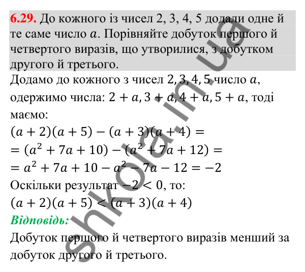 Відповідь до завдання 6.29 (с. 73) з математики для 9 класу (Істер, 2026): Числові нерівності