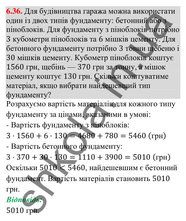 Відповідь до завдання 6.36 (с. 74) з математики для 9 класу (Істер, 2026): Числові нерівності