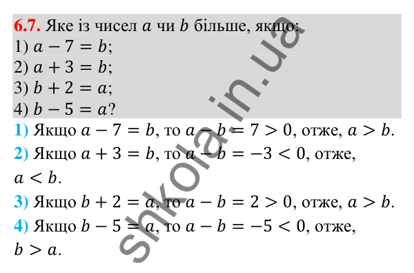 Відповідь до завдання 6.7 (с. 71) з математики для 9 класу (Істер, 2026): Числові нерівності