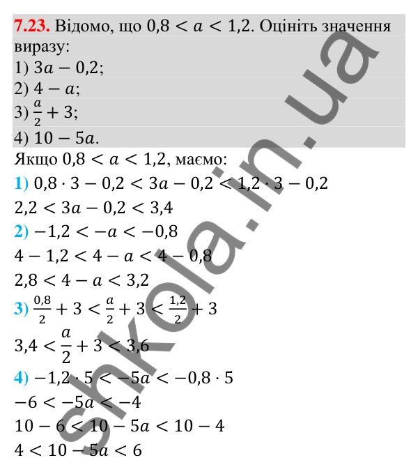 Відповідь до завдання 7.23 (с. 81) з математики для 9 класу (Істер, 2026): Властивості числових нерівностей