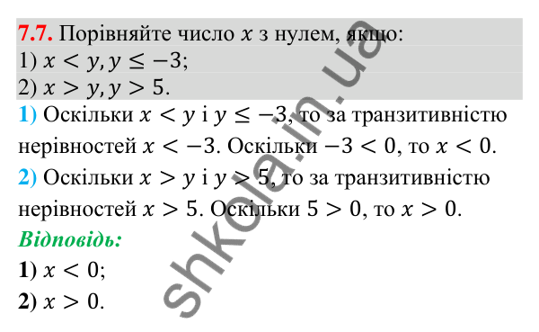 Відповідь до завдання 7.7 (с. 79) з математики для 9 класу (Істер, 2026): Властивості числових нерівностей