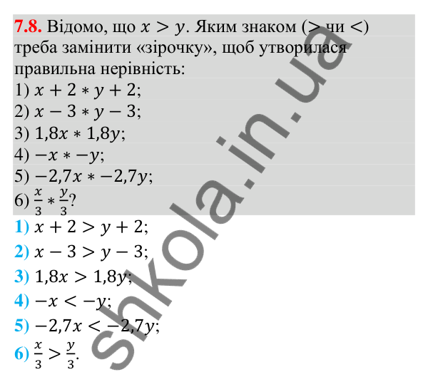 Завдання 7.8 Відповідь до завдання 7.8 (с. 79) з математики для 9 класу (Істер, 2026): Властивості числових нерівностей