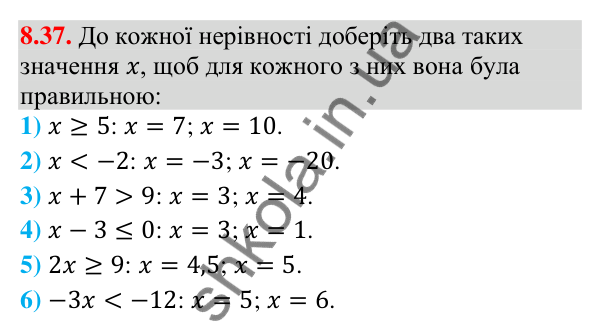 Завдання 8.37 Відповідь до завдання 8.37 (с. 88) з математики для 9 класу (Істер, 2026): Почленне додавання і множення нерівностей