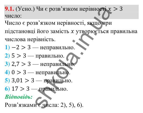 Завдання 9.1 Відповідь до завдання 9.1 (с. 89) з математики для 9 класу (Істер, 2026): Нерівності зі змінними