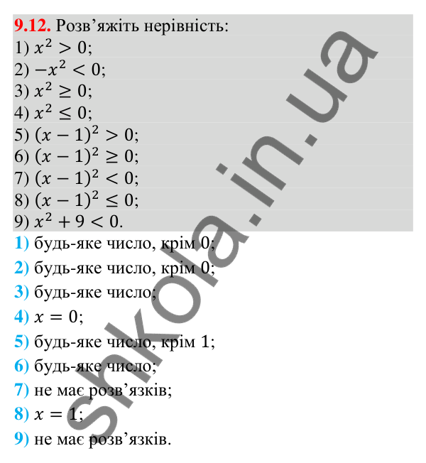 Відповідь до завдання 9.12 (с. 90) з математики для 9 класу (Істер, 2026): Нерівності зі змінними