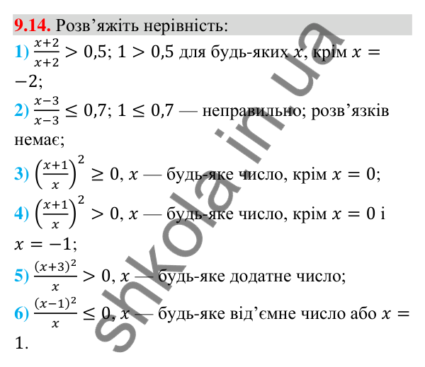 Відповідь до завдання 9.14 (с. 90) з математики для 9 класу (Істер, 2026): Нерівності зі змінними