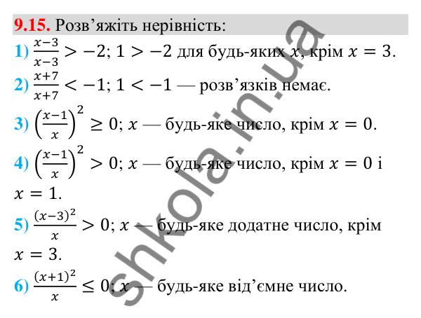 Відповідь до завдання 9.15 (с. 90) з математики для 9 класу (Істер, 2026): Нерівності зі змінними