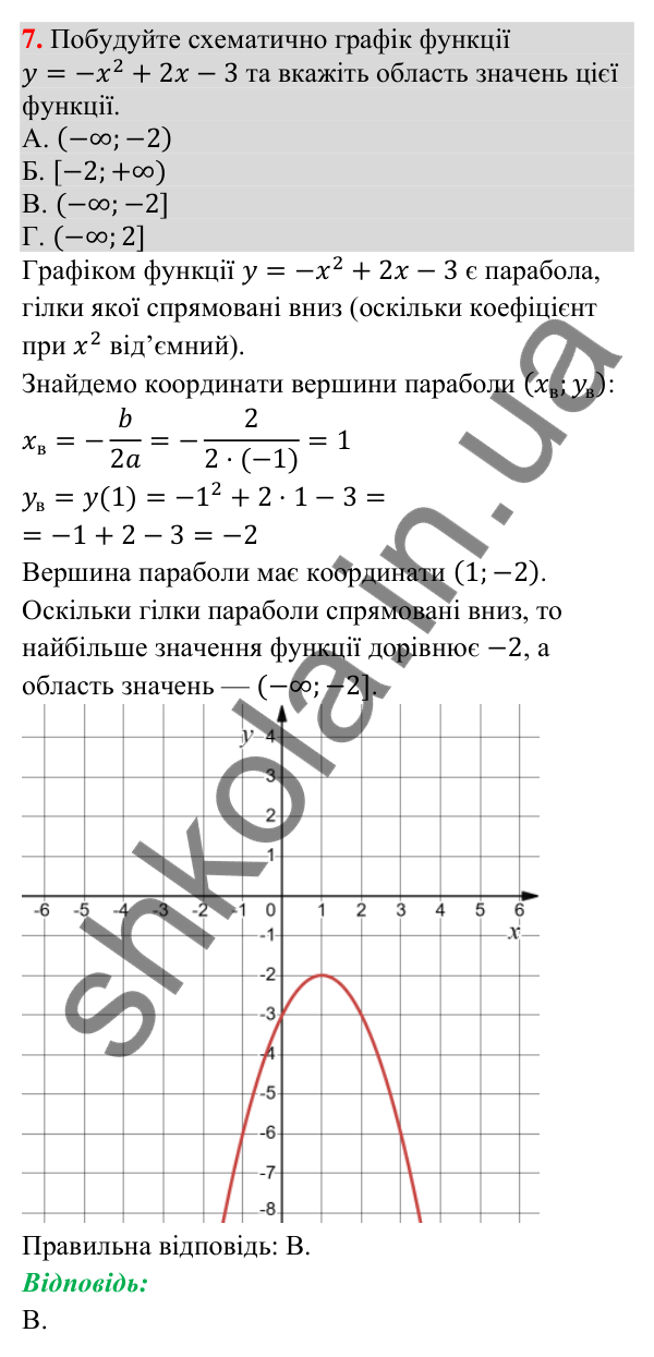 Домашня самостійна робота № 4, завдання 7 Відповідь до завдання 7 (с. 204) домашньої самостійної роботи № 4 з математики для 9 класу (Істер, 2026)
