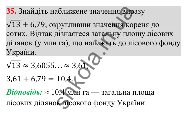 Відповідь до завдання 35 (с. 61) з повторення алгебри за 8 клас для 9 класу (Істер, 2026): Квадратні корені. Дійсні числа