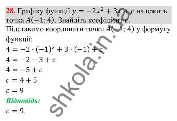 Відповідь до завдання 28 (с. 209) для повторення теми 4 з математики для 9 класу (Істер, 2026)