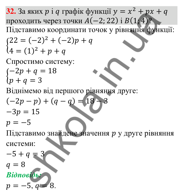 Завдання 32 для повторення теми 4 Відповідь до завдання 32 (с. 209) для повторення теми 4 з математики для 9 класу (Істер, 2026)