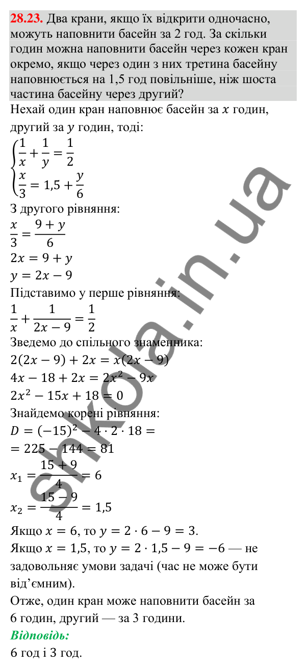 Завдання 28.23 Відповідь до завдання 28.23 (с. 28) з математики для 9 класу (Істер, 2026): Системи рівнянь у текстових задачах