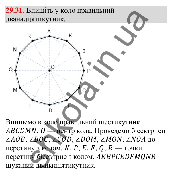 Відповідь до завдання 29.31 (с. 47) з математики для 9 класу (Істер, 2026): Правильні многокутники
