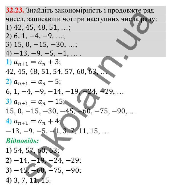 Відповідь до завдання 32.23 (с. 74) з математики для 9 класу (Істер, 2026): Числові послідовності