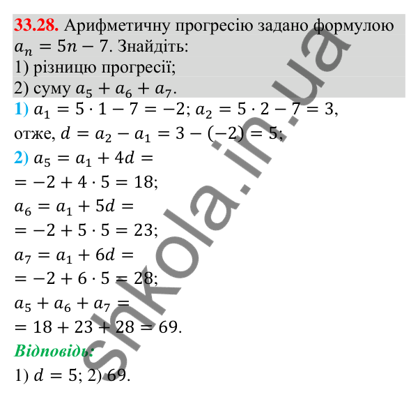 Відповідь до завдання 33.28 (с. 80) з математики для 9 класу (Істер, 2026): Арифметична прогресія та її властивості