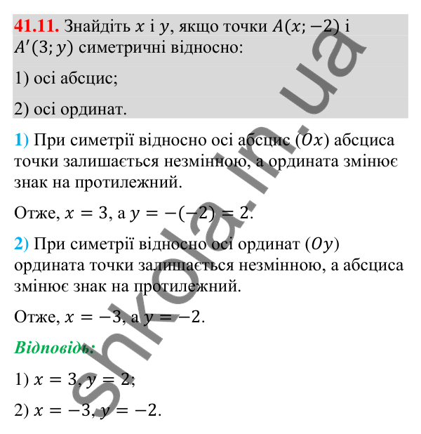 Завдання 41.11 Відповідь до завдання 41.11 (с. 133) з математики для 9 класу (Істер, 2026): Симетрія відносно прямої