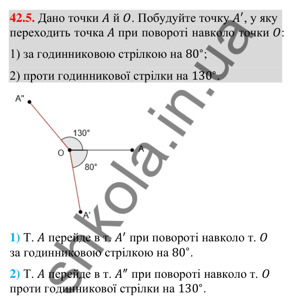 Відповідь до завдання 42.5 (с. 137) з математики для 9 класу (Істер, 2026): Поворот