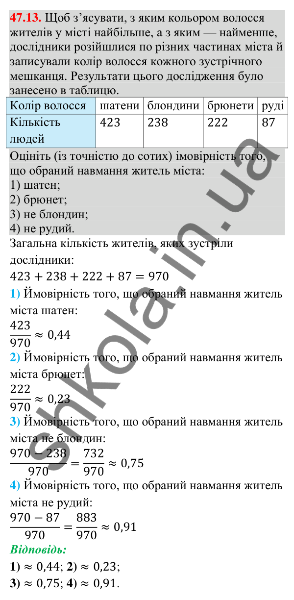 Відповідь до завдання 47.13 (с. 178) з математики для 9 класу (Істер, 2026): Частота та ймовірність випадкової події