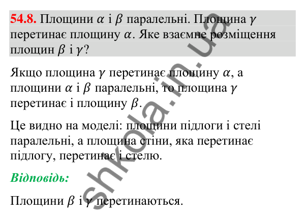 Завдання 54.8 Відповідь до завдання 54.8 (с. 220) з математики для 9 класу (Істер, 2026): Взаємне розміщення площин