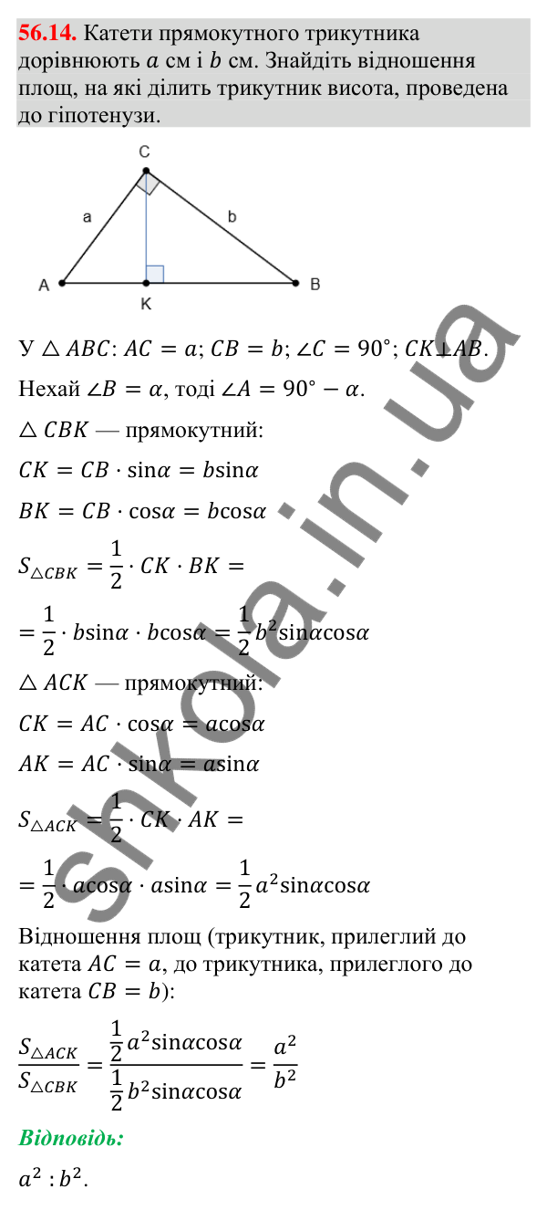 Відповідь до завдання 56.14 (с. 229) з математики для 9 класу (Істер, 2026): Піраміда: площа поверхні та об’єм