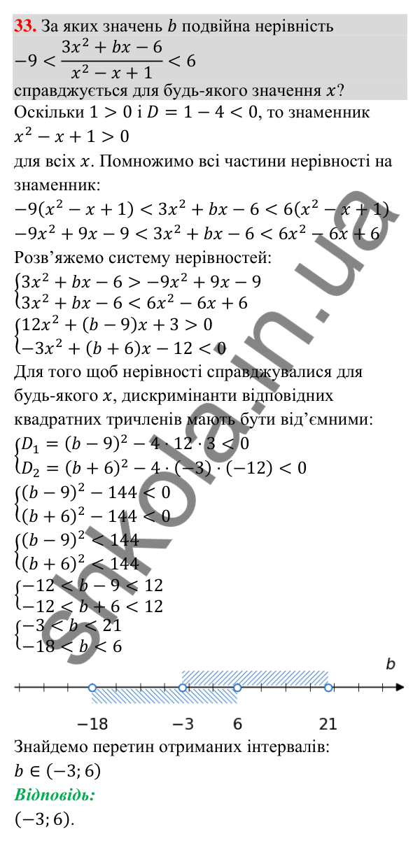 Відповідь до задачі 33 (с. 250) підвищеної складності з алгебри для 9 класу (Істер, 2026)
