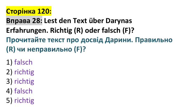 Відповідь до вправи 28 (с. 120) з німецької мови для 9 класу, Басай 2026: Parallelen-Ukraine
