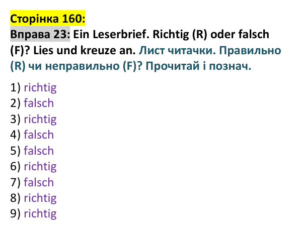 Відповідь до вправи 23 (с. 160) з німецької мови для 9 класу, Басай 2026: Parallelen-Ukraine