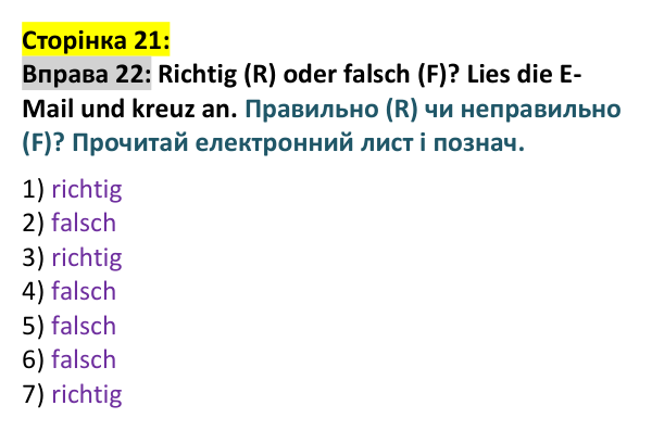 Відповідь до вправи 22 (с. 21) з німецької мови для 9 класу, Басай 2026: Parallelen-Ukraine