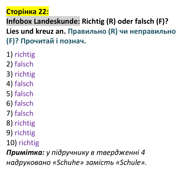Відповідь до рубрики Infobox Landeskunde (с. 22) з німецької мови для 9 класу, Басай 2026: Parallelen-Ukraine