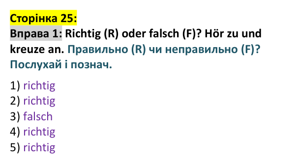 Відповідь до вправи 1 (с. 25) з німецької мови для 9 класу, Басай 2026: Urlaubsziele