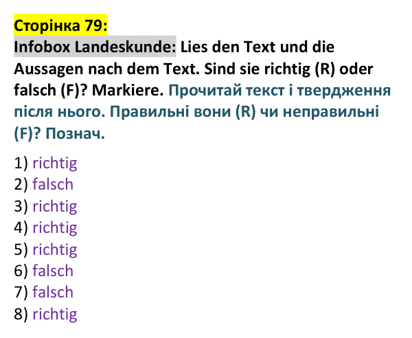 Відповідь до рубрики Infobox Landeskunde (с. 79) з німецької мови для 9 класу, Басай 2026: Parallelen-Ukraine