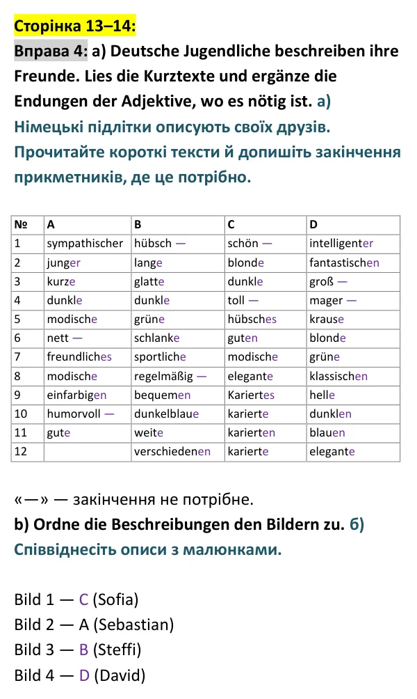 Відповідь до вправи 4 сторінка 13-14 - ГДЗ Німецька мова 9 клас Сотникова, Гоголєва 2026 (9-й рік навчання). Lektion 1, Modul B: Meine Freunde sind mir wichtig