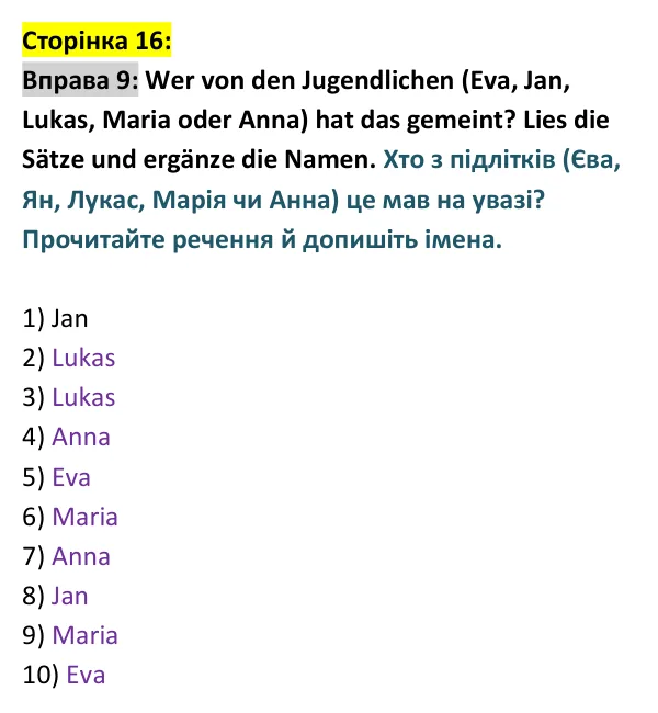 Відповідь до вправи 9 сторінка 16 - ГДЗ Німецька мова 9 клас Сотникова, Гоголєва 2026 (9-й рік навчання). Lektion 1, Modul B: Meine Freunde sind mir wichtig