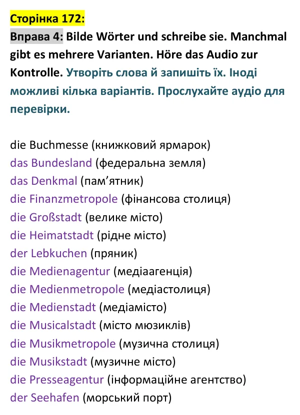 Відповідь до вправи 4 сторінка 172 - ГДЗ Німецька мова 9 клас Сотникова, Гоголєва 2026 (9-й рік навчання). Lektion 7, Modul C: Wir besuchen Deutschland