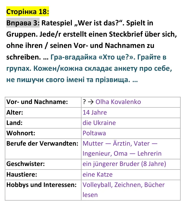 Відповідь до вправи 3 сторінка 18 - ГДЗ Німецька мова 9 клас Сотникова, Гоголєва 2026 (9-й рік навчання). Lektion 1, Modul C: Lebenslauf