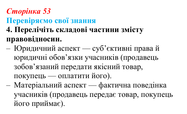 Відповідь до завдання 4 «Перевіряємо свої знання» § 5 (с. 53) з правознавства для 9 класу, Берендєєв 2026: Що таке...