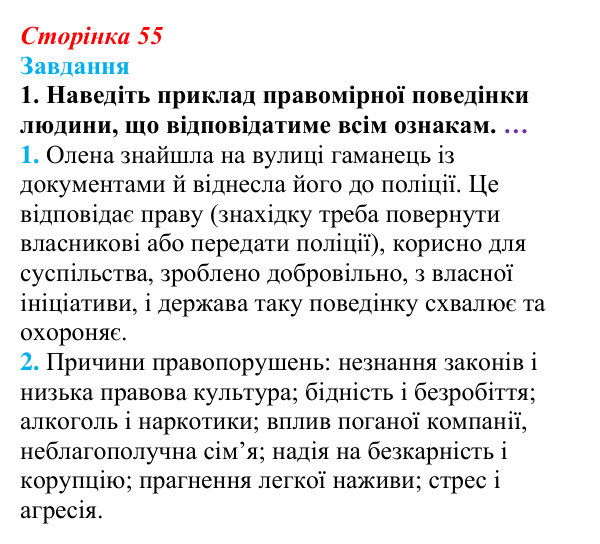 Відповідь до завдання § 6 (с. 55) з правознавства для 9 класу, Берендєєв 2026: Правопорушення та його види
