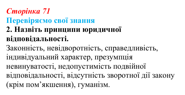 Відповідь до завдання 2 «Перевіряємо свої знання» § 7 (с. 71) з правознавства для 9 класу, Берендєєв 2026: Юридична...
