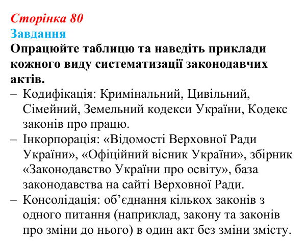 Відповідь до завдання § 8 (с. 80) з правознавства для 9 класу, Берендєєв 2026: Що таке закон. Конституція як Основний...